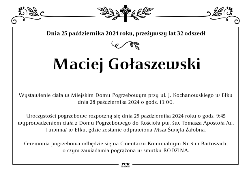 Maciej Gołaszewski - nekrolog